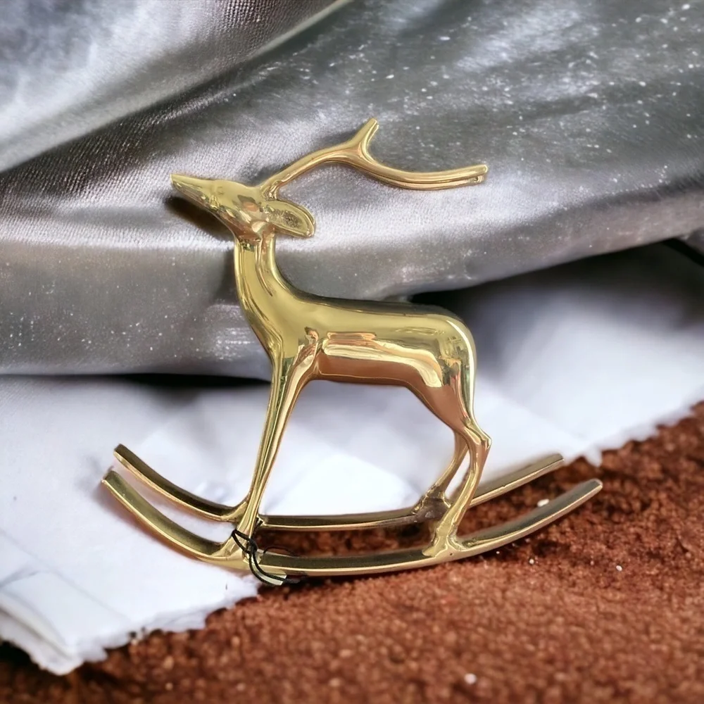 West Elm Brass Holiday Decorative Rocking Reindeer